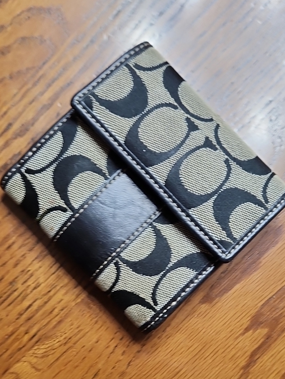 Coach Signature Bifold Wallet in Khaki and Black